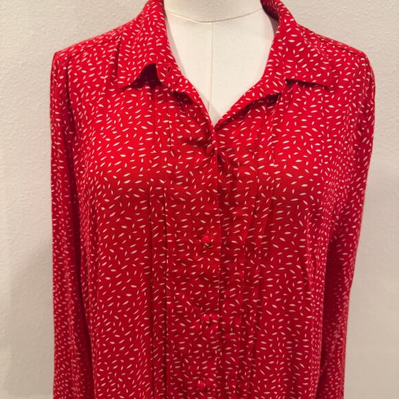 Lucky Brand Red White Dot Long Sleeve Blouse Women Large Lightweight Office Work - Picture 3 of 9